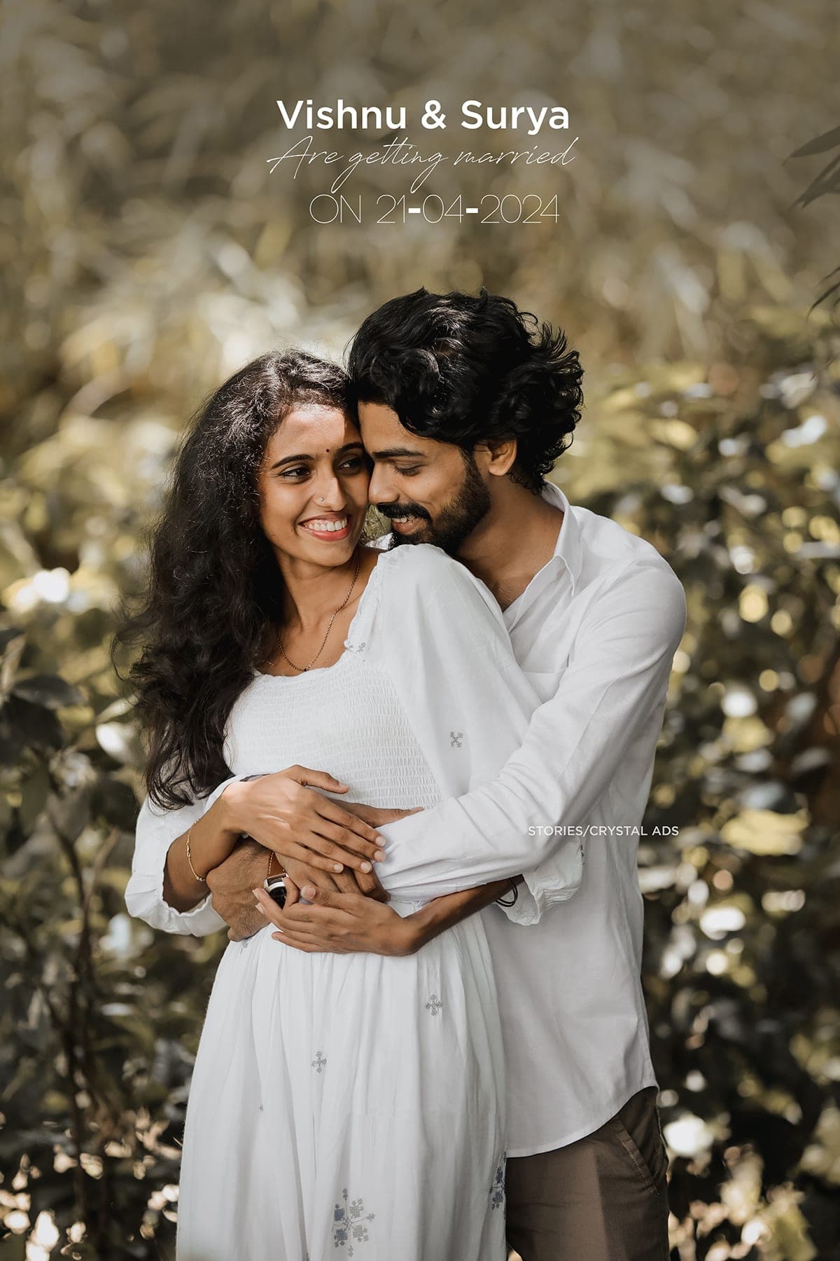Title frame reading "Vishnu & Surya", the couple embracing among leaves