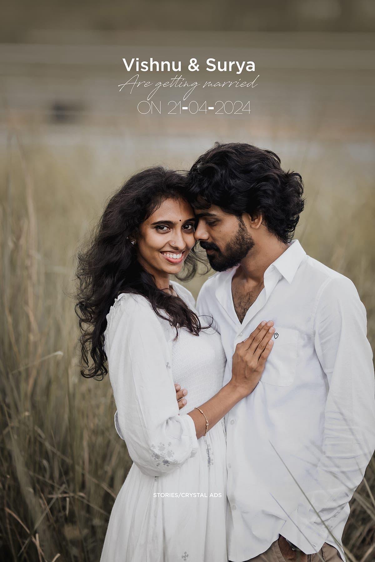 Title frame reading "Vishnu & Surya", the couple nose to nose in tall grass